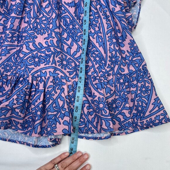 KLEID Victoria Mini Dress Ruffle Pink Blue Paisley Summer Party Fit and Flare XS - Picture 7 of 9